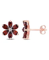 Garnet and Diamond Accent Floral Stud Earrings