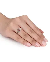 Morganite and Diamond Heart Halo interlocking Bridal Ring Set