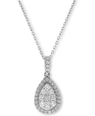 Diamond Teardrop Cluster Halo Pendant Necklace (5/8 ct. t.w.) 14K Gold or White