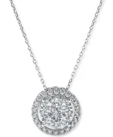 Diamond Halo Cluster Pendant Necklace (1 ct. t.w.) in 14k White Gold