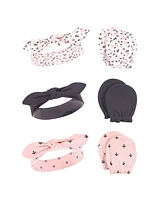 Hudson Baby Girls Cotton Headband and Scratch Mitten 6pc Set, Pink Peony, 0-6 Months