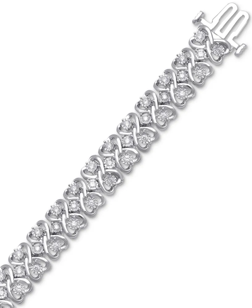 Diamond Heart Link Bracelet (1 ct. t.w.) in Sterling Silver