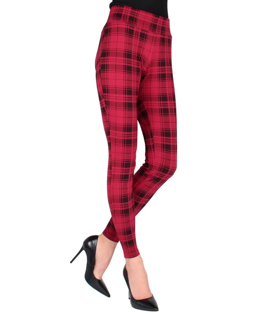 Stylish Checkered Plaid Women's High Waist Elastic Leggings with Pants |  eBay