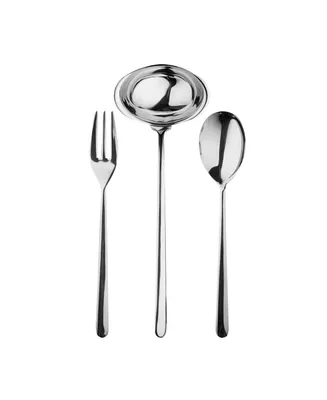 Mepra Serving Set Fork Flatware Set, Spoon and Ladle Linea Flatware Set, Set of 3 - Silver