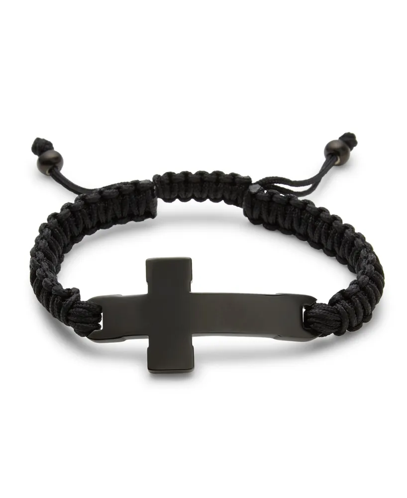 Men's Black Stainless Steel Adjustable Cross Bracelet