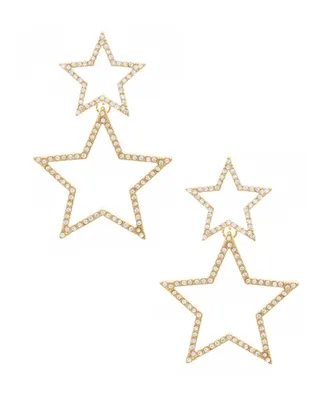 Double Star Crystal Gold Plated Statement Earrings