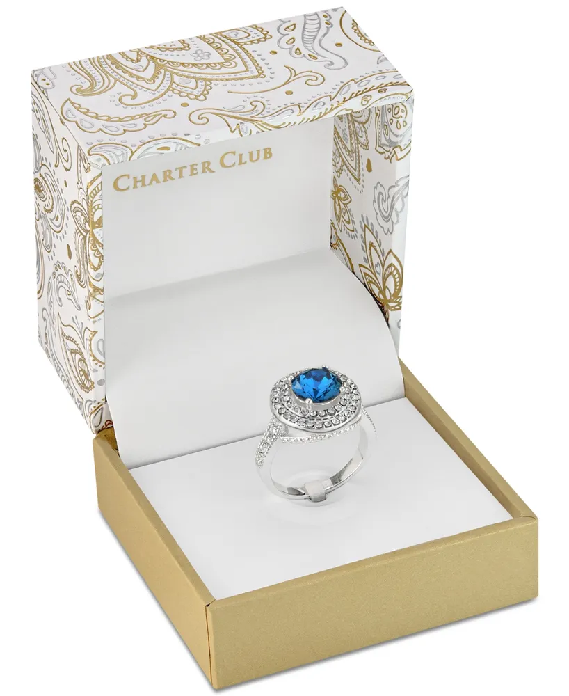 Charter Club Pave Stone Halo Ring Fine Silver Plate, Created for Macy's