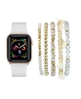 Unisex White Patent Leather Band for Apple Watch and Bracelet Bundle, 38mm