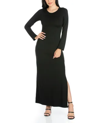 Women's Long Sleeve Side Slit Fitted Maxi Dress