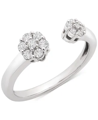 Wrapped Diamond Flower Cluster Cuff Ring (1/4 ct. t.w.) in 14k White Gold, Created for Macy's