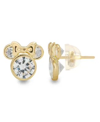 Disney Children's Cubic Zirconia Minnie Mouse Stud Earrings in 14k Gold