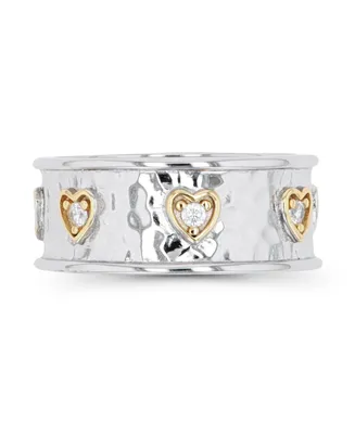 Cubic Zirconia Two Tone Hammered Hearts Ring