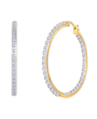 Diamond Accent Large Thin Hoop Earrings in Gold-Plate