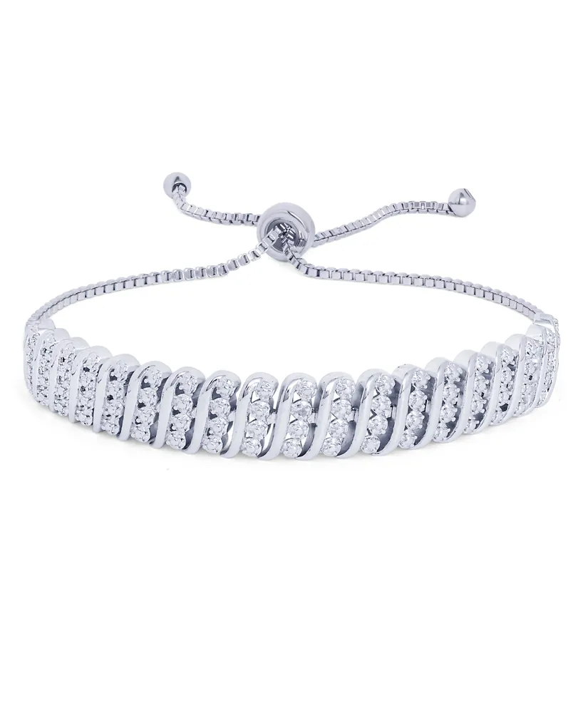 Diamond Accent 4-Row Adjustable Bracelet in Silver Plate