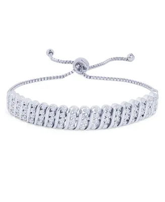 Diamond Accent 4-Row Adjustable Bracelet in Silver Plate