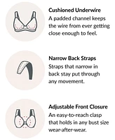 Women's Full Figure Wonderwire Front Close Stretch Lace Bra with Narrow Set Straps 9246
