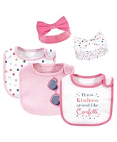 Little Treasure Baby Girl Cotton Bib and Headband Set 5pk, Confetti, One Size