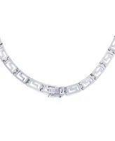 Diamond Accent Greek Key Necklace in Silver Plate