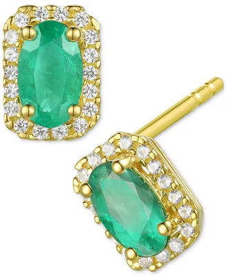 Sapphire (5/8 ct. t.w.) & Diamond (1/10 ct. t.w.) Halo Stud Earrings in 14k Gold (Also in Ruby & Emerald)