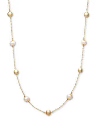 Cultured Freshwater Pearl (8mm) and Bead Station Necklace in 18k Gold over Sterling Silver