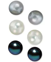 Cultured Freshwater Pearl (8mm) 3 Stud Set in White, Grey & Peacock in Sterling Silver