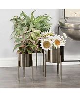 Contemporary Style Large Round Metal Planters Stands, Set of 3