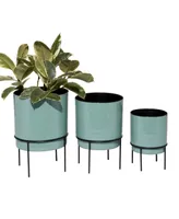 Set of 3 Teal Metal Contemporary Planter