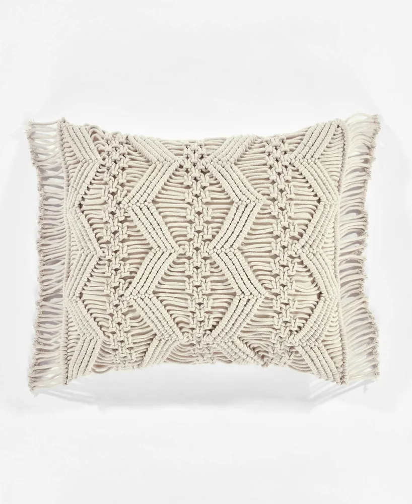 Lush Decor Studio Chevron Macrame Decorative Single Pillow Cover, 13" x 20"+ 3"