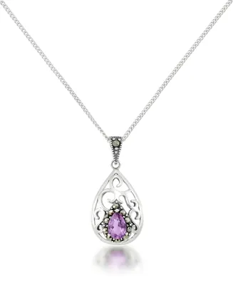 Amethyst Open Work Teardrop Pendant and a Curb Chain