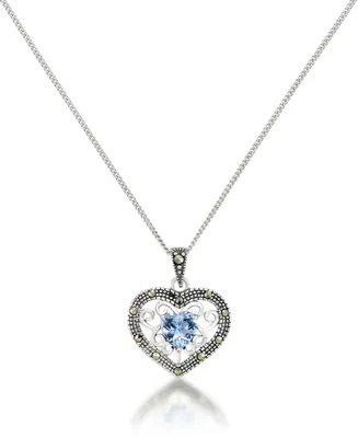Blue Topaz Filigree Heart Pendant and a Curb Chain