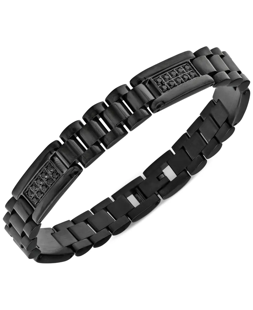 Men's Cubic Zirconia Cluster Link Bracelet in Black Ion-Plated Stainless Steel