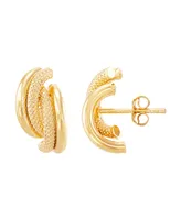 Polished Hollow 4 Row Curve J Hoop Stud Earrings in 10K Yellow Gold