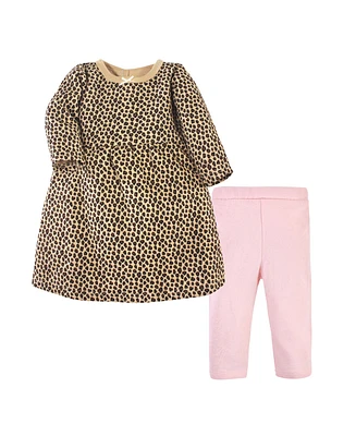 Hudson Baby Baby Girls Quilted Cotton Long-Sleeve Dress and Leggings 2pc Set