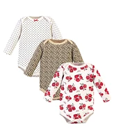 Hudson Baby Baby Girls Quilted Long-Sleeve Cotton Bodysuits 3pk, Rose Leopard