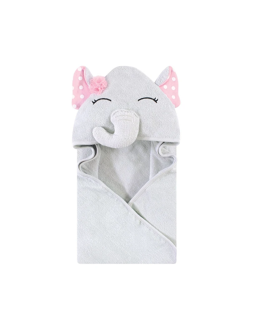 Hudson Baby Infant Girl Cotton Rich Animal Hooded Towel, White Dots Pretty Elephant, One Size