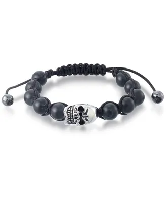 Andrew Charles by Andy Hilfiger Men's Onyx Bead Skull Bolo Bracelet Stainless Steel (Also Tiger's Eye & White Agate)