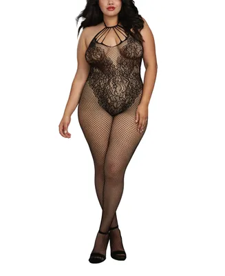 Dreamgirl Women's Plus Size Fishnet Body Stocking Lingerie with Knitted Teddy Design