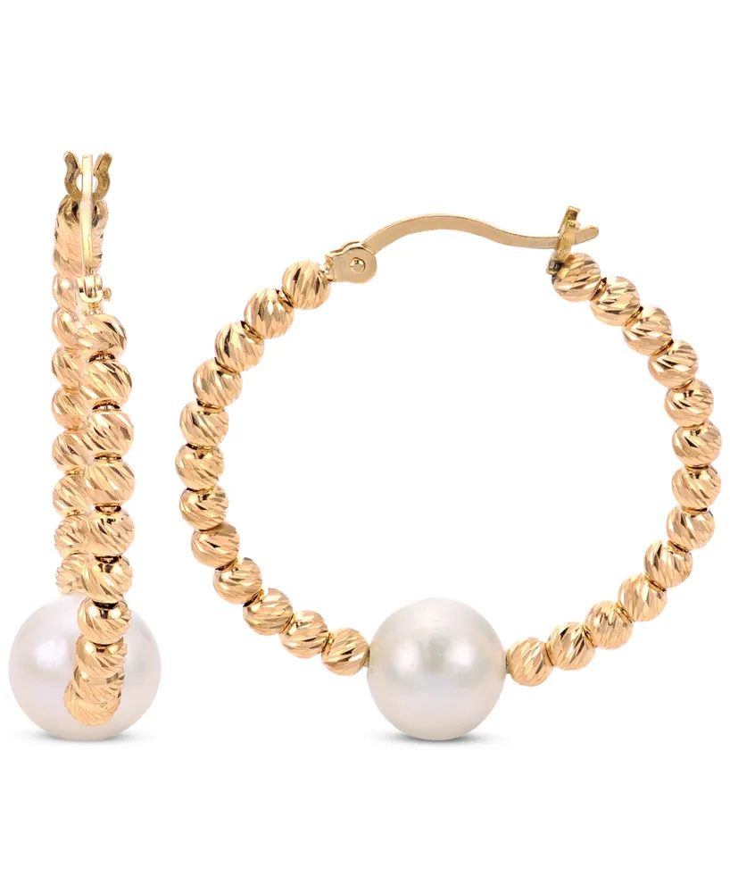 Cultured Freshwater Pearl (8-8-1/2mm) Hoop Earrings in 14k Gold-Plated Sterling Silver