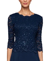 Alex Evenings Sequined Lace Contrast Dress