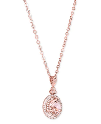 Morganite (1-5/8 ct. t.w.) & Diamond (1/4 ct. t.w.) Halo 18" Pendant Necklace in 14k Rose Gold