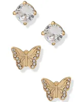 Dkny Gold-Tone 2-Pc. Set Crystal Butterfly Stud Earrings