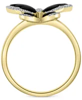 Effy Diamond (1/5 ct. t.w.) & Onyx (3-1/2-4-1/2) Butterfly Statement Ring In 14k Gold