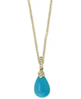 Effy Diamond (1/20 ct. t.w.) & Turquoise (12 x 8mm) 18" Pendant In 14k Gold