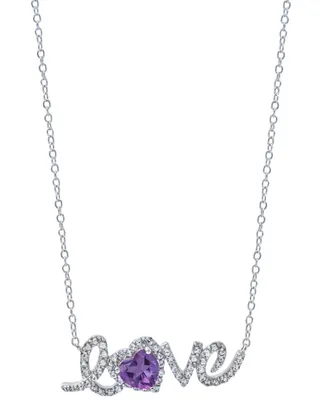 Amethyst (5/8 ct. t.w) and White Topaz (1 ct. t.w) 'Love' Necklace in Sterling Silver