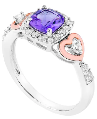 Amethyst (1 ct.t.w) 14K Rose Gold Plated Heart Ring in Sterling Silver