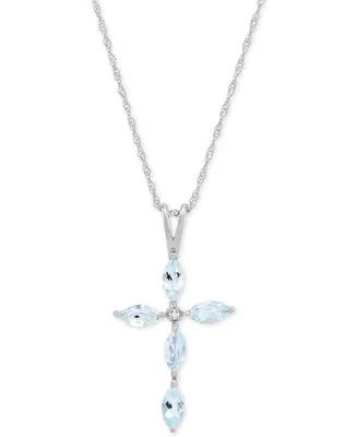 Gemstone & Diamond Accent Cross 18" Pendant Necklace in 14k White Gold