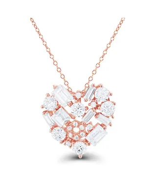 Cubic Zirconia Scattered Cluster Heart 18" Pendant Necklace Sterling Silver (Also 14k Gold Over or14k Rose Silver)