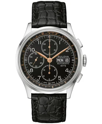 Bulova Men's Swiss Automatic Chronograph Joseph Bulova Black Leather Strap Watch 42mm