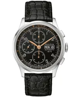 Bulova Men's Swiss Automatic Chronograph Joseph Bulova Black Leather Strap Watch 42mm