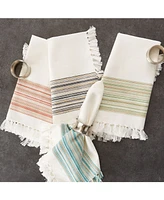 Design Import Fringed Stripe Table Toppers, 20" x 20", Set of 6